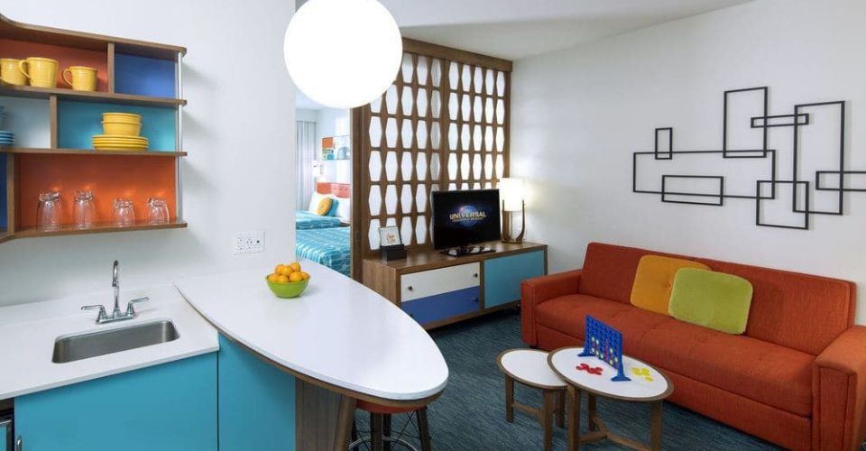 Family Suite Kitchenette and Living Room at Universal Orlando's Cabana Bay Beach Resort 960