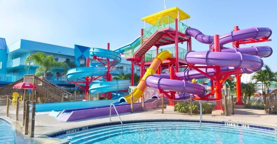 Large Water Slide tower with 3 unique slides for adults and older kids at the Flamingo Resort in Orlando 960