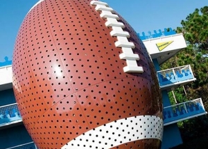 View of Giant Football that makes up the staircase to Touchdown Hotel at All Star Sports Resort