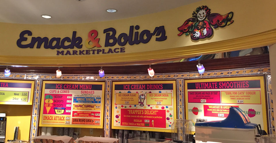 Emack & Bolio's Marketplace on wall menu at the Hard Rock Hotel in Orlando 960