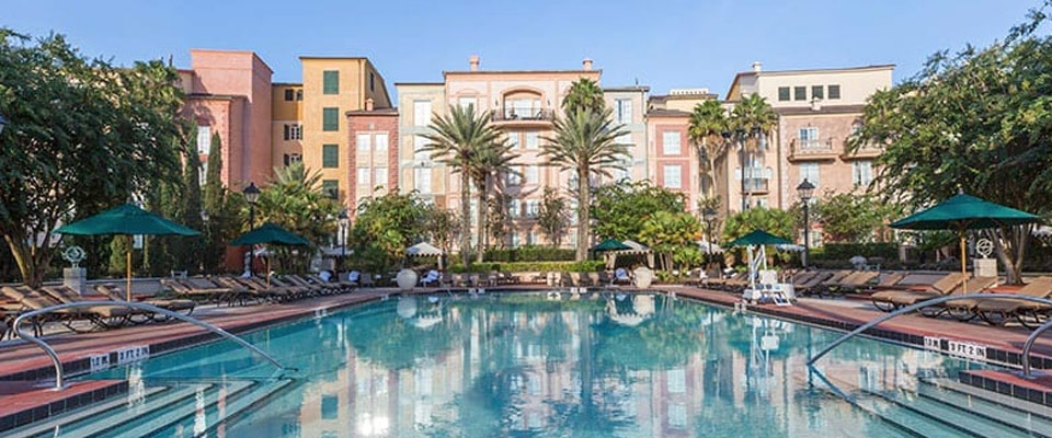 View of the Upscale Villa Pool with Cabanas at the Loews Portofino Bay Hotel in Orlando Fl 960