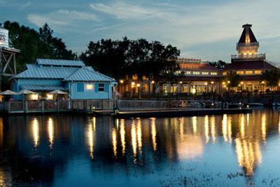 View of the Boat dock in the evening at the Port Orleans Riverside Resort
