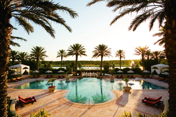 View of the Quiet, Elegant Outdoor Heated Pool at the Ritz-Carlton Hotel Grande Lakes in Orlando Fl next door to the JW Marriott600