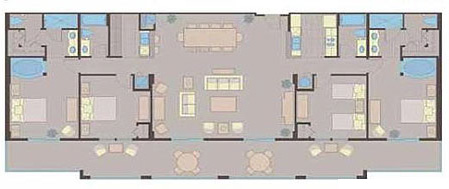 Floorplan of the 4 Bedroom Suite at the Lake Buena Vista Village Resort and Spa in Orlando Fl