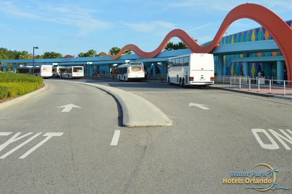 Disney World Shuttle Buses in front of Art of Animation Resort 600