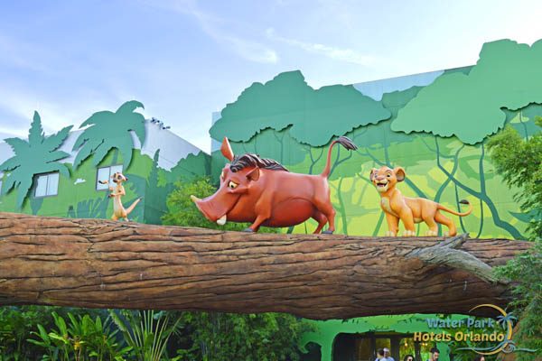 Timon and Puumba leading the way on a log over the Lion King Land at Disney Art of Animation 600