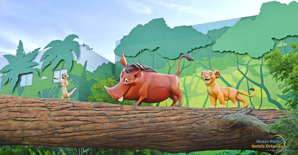 Timon and Puumba leading the way on a log over the Lion King Land at Disney Art of Animation 960