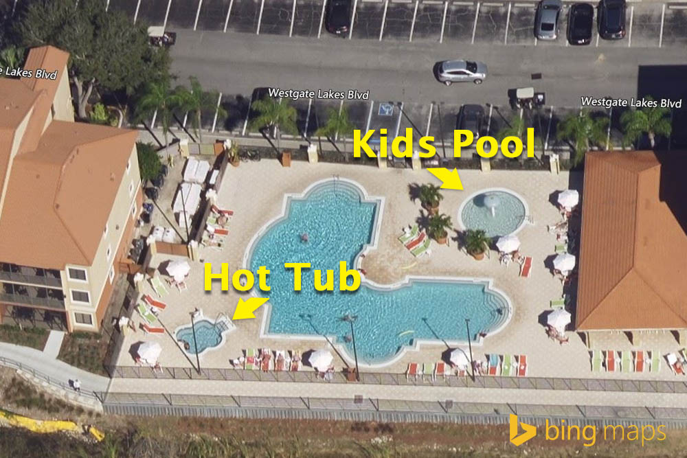 Bing Map showing pool with hot tub and shallow kids pool at the Westgate Lakes Resort in Orlando 1000