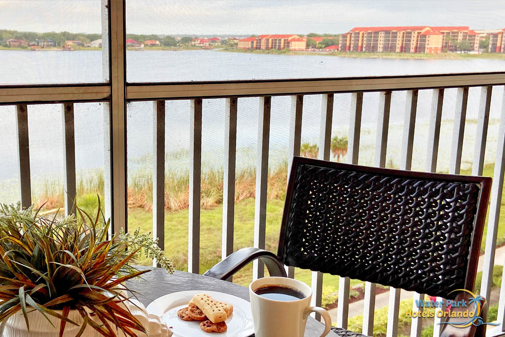 Breakfast and coffee on balcony of Westgate Lakes Water Park Resort