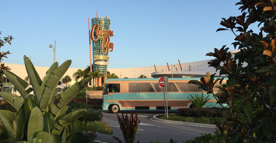 Shuttle at the entrance to the Universal Cabana Bay Resort