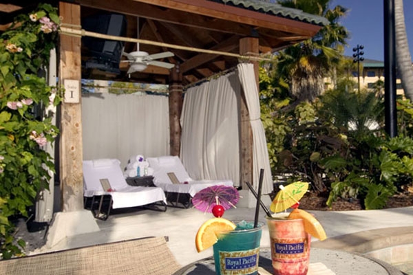 Cabanas located around the pool area at the Loews Royal Pacific Resort