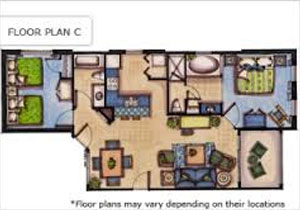 Floor plan C Two Bedroom Villa at the Calypso Cay Resort in Orlando