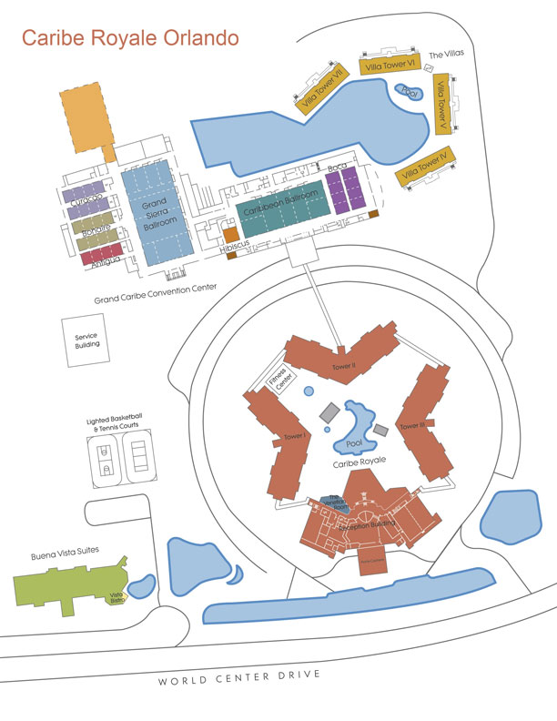 Overview and Map of the Caribe Royale Orlando Grounds, Suites and Villas