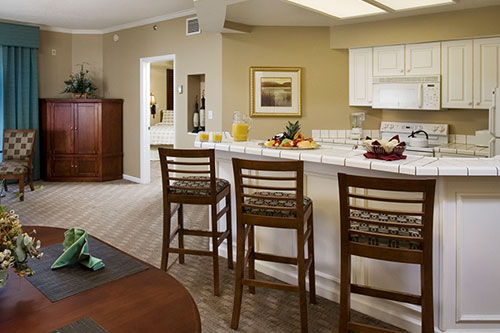 View of the Kitchen at the 2 Bedroom Villa at the Caribe Royale in Orlando Fl