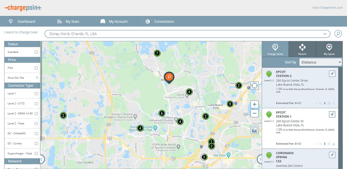 Chargepoint map in Disney World 1200