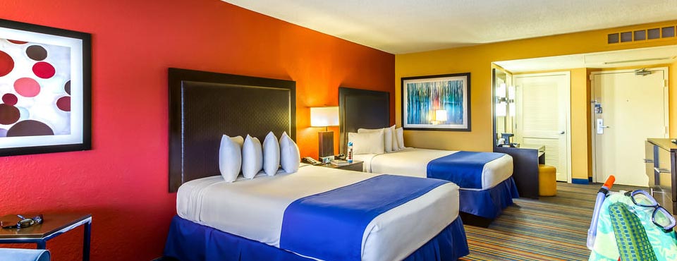 View of a Deluxe Double Room with 2 Queen Beds at the Coco Key Hotel and Water Park in Orlando Fl
