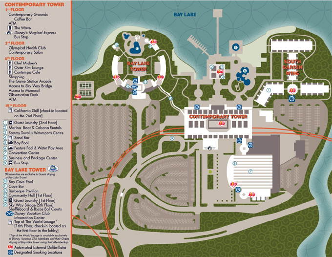 Map of the Bay Lake Tower and the Contemporary Resort Grounds