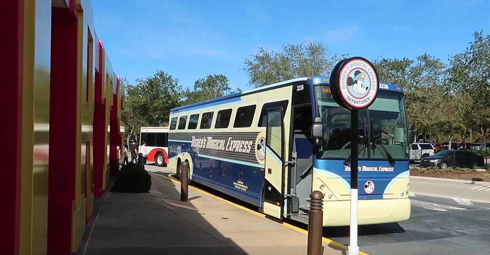 Disney's Magical Express Bus Stop with Bus at the Disney All-Star Sports Resort