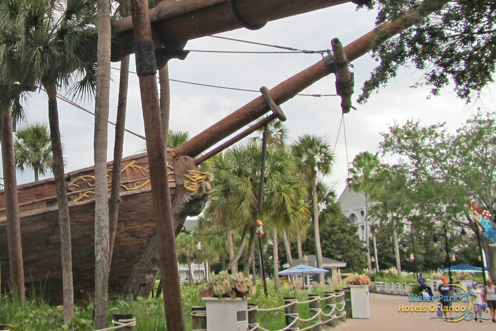 Jogging path under the water slide of shipwreck at Disney Beach and Yacht Club Resort 1000