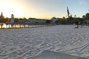 Looking down the beach while sitting on a lounge chair at the Disney Beach and Yacht Club Resort 1000