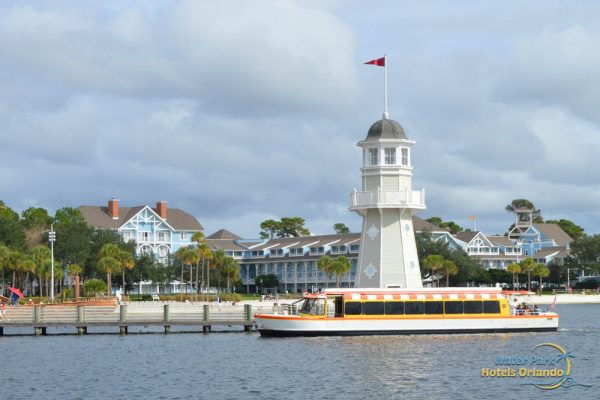 Water Taxi waiting for passengers at the pier of the Disney Beach and Yacht Club Resort 1000