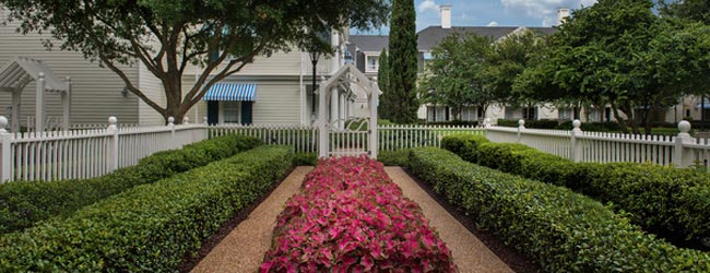 View of the Gardens in front of the Garden Cottages at Disney Boardwalk Inn in Disney World 960