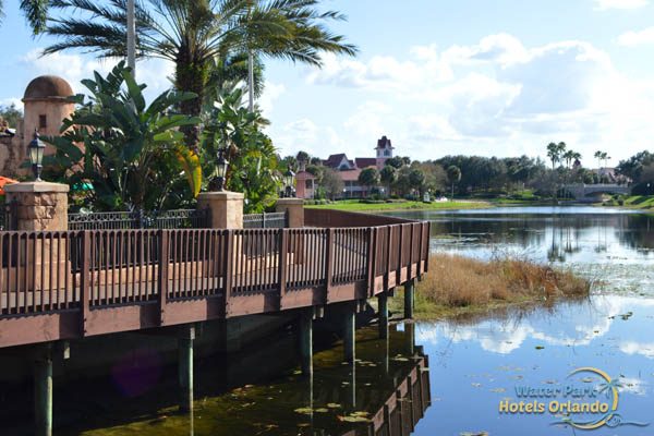 Bridge leading to the Family Pool and Water Park at the Disney Caribbean Beach Resort 600