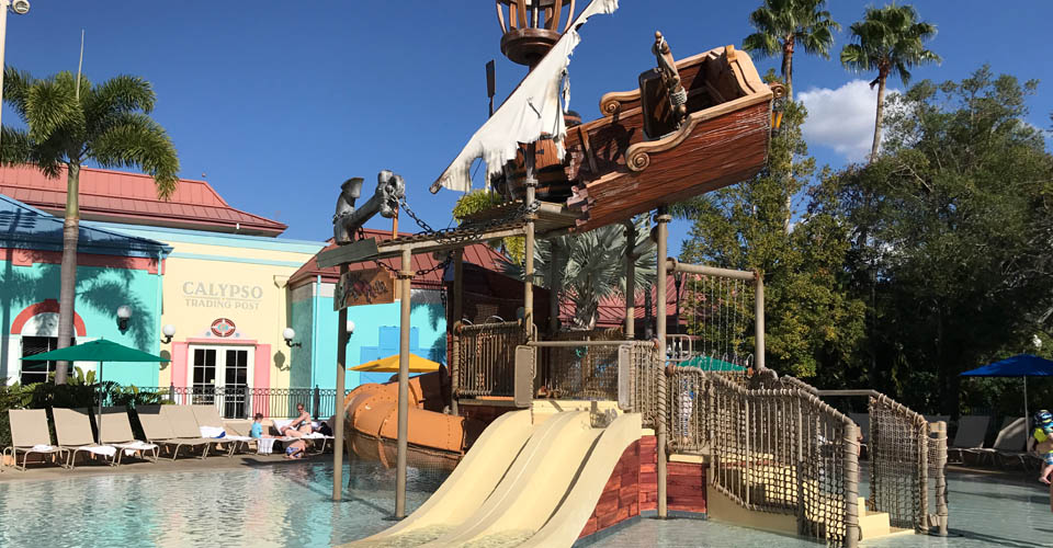 Pirate Ship above Kids Splash Zone Disney Caribbean Beach Resort 960