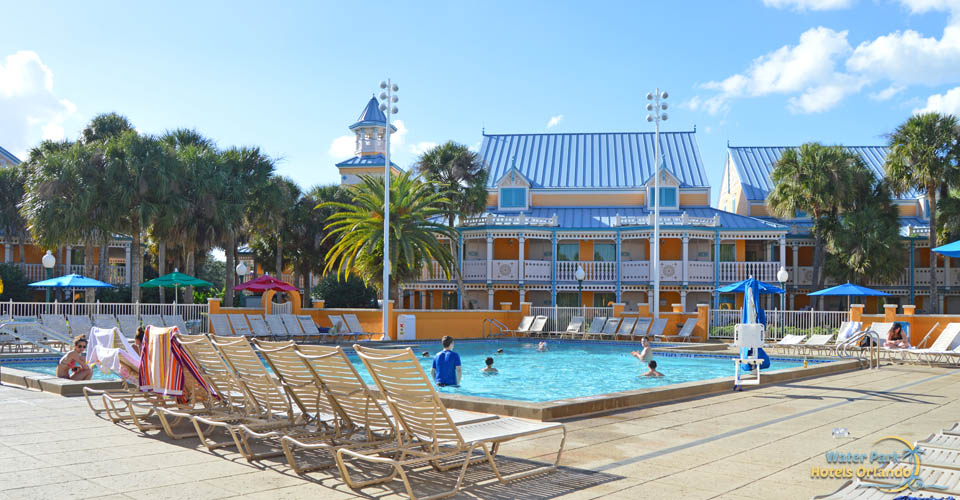 Few guests at a Quiet pool at Disney's Caribbean Beach Resort 960