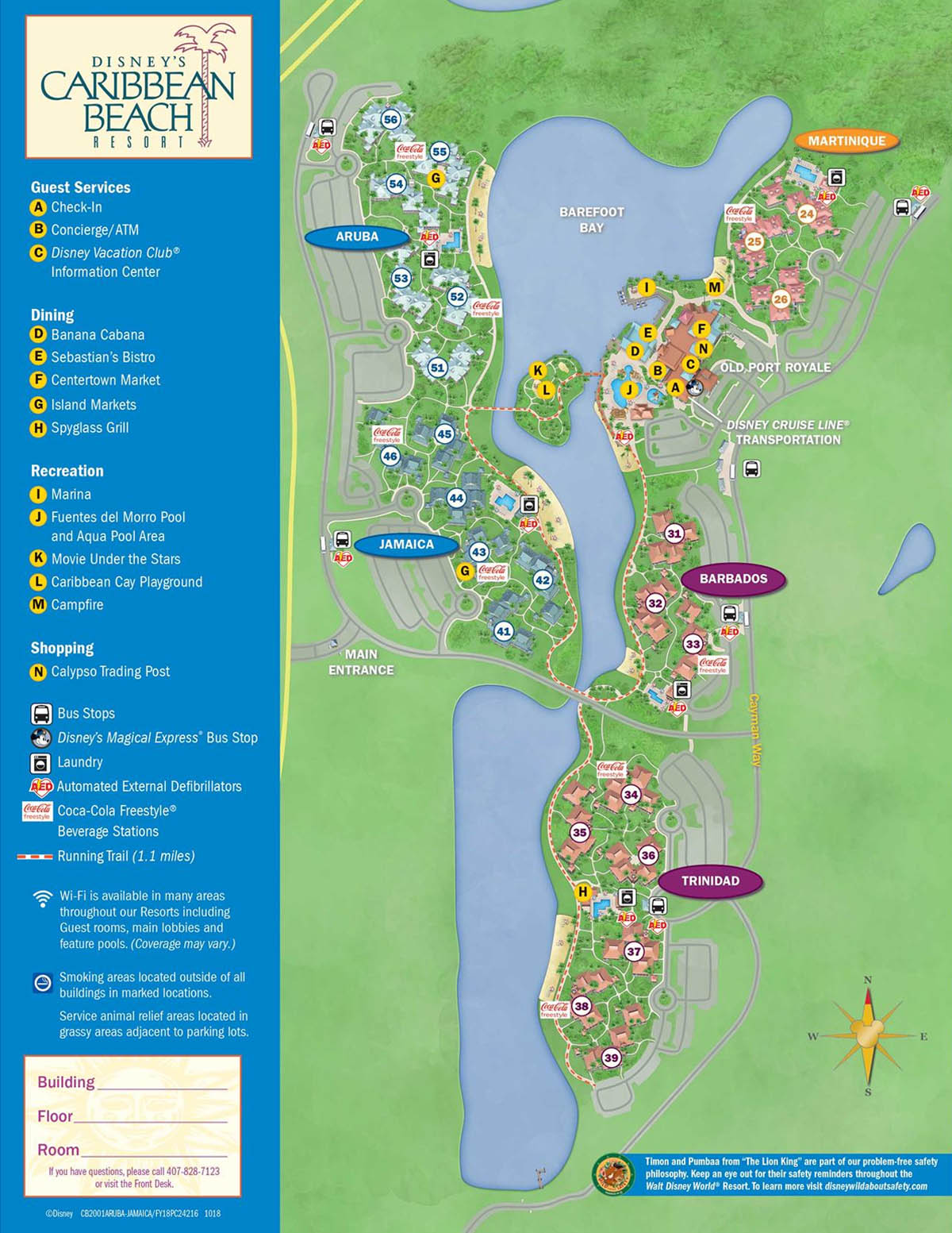 Map of the Disney Caribbean Beach Resort 2018