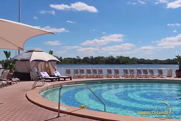 The Bay Lake Pool with Cabana in the background at the Disney Contemporary Resort 960