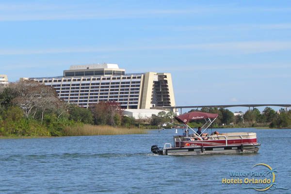 Disney Contemporary Resort with Boat on the Seven Seas Lagoon 600