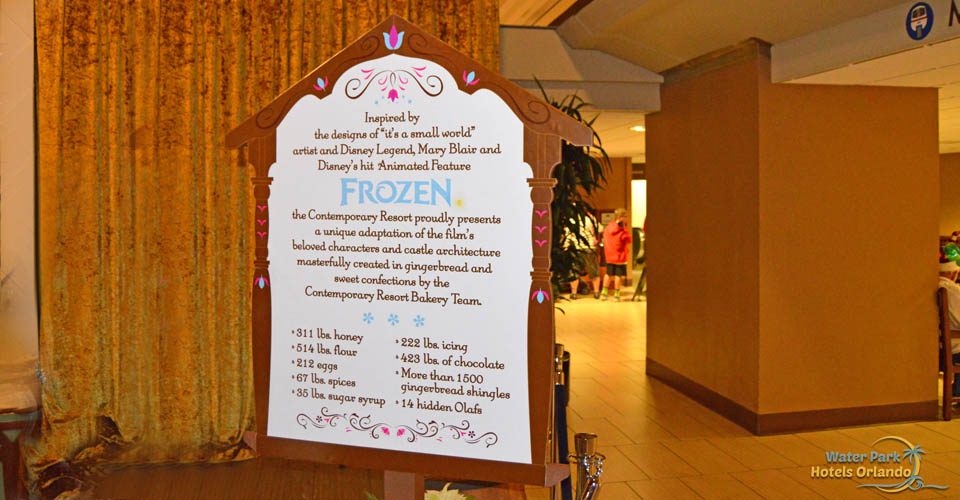 A Large sign located beside the Disney Frozen Gingerbread Christmas Display showing all of the ingredients that make up the display