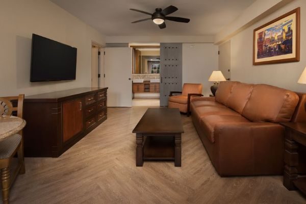Junior Suite Living Room with view of the Bathroom at the Disney Coronado Springs Resort 600