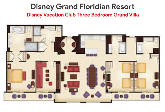 Floorplan of the Three Bedroom Villa at the Disney Grand Floridian Resort