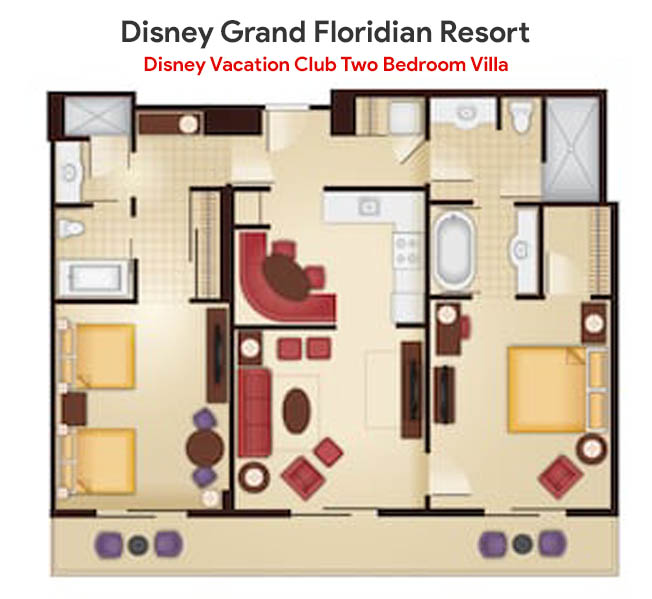 Floorplan of the Two Bedroom Villa at the Disney Grand Floridian Resort