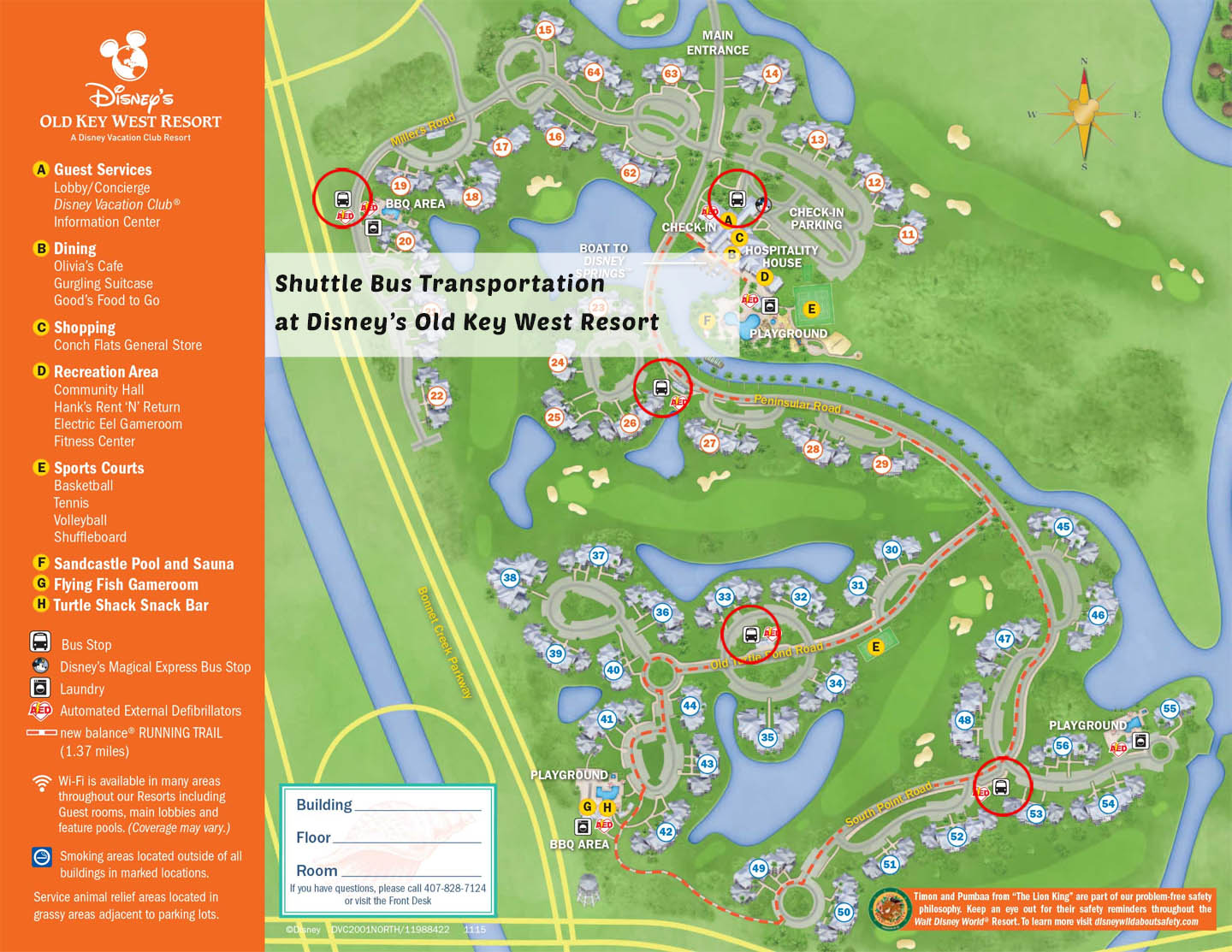 Disney World Old Key West Resort Map with Bus Stops