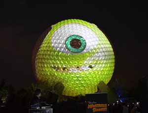 Disney displays Mike Wazowski on Spaceship Earth to announce 24 hour opening