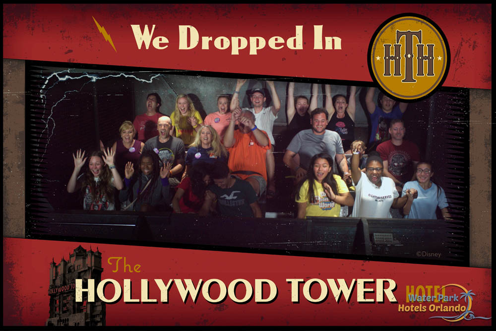 Disney PhotoPass of the Tower of Terror Drop full with guests 1000