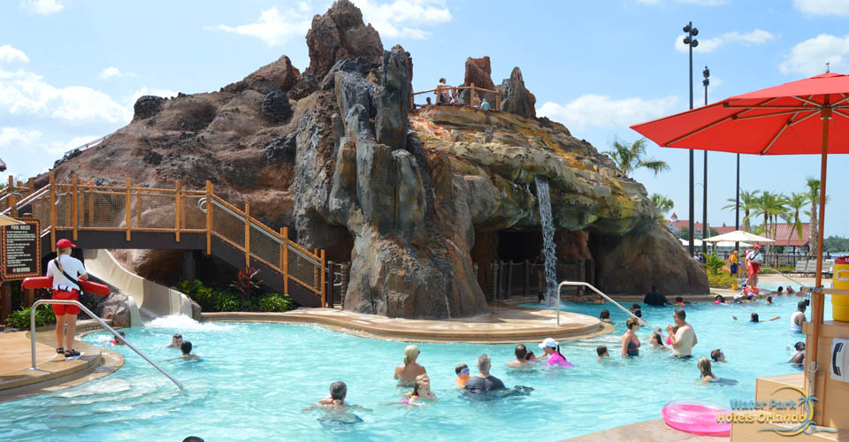 Waterfall at the lava pool at Disney Polynesian Resort, so much fun at also one of the Best Pools at Disney World
