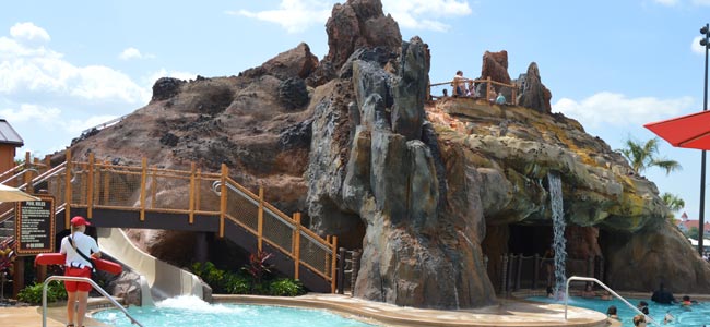 View of the Volcano Pool and the Seven Seas Lagoon in the background