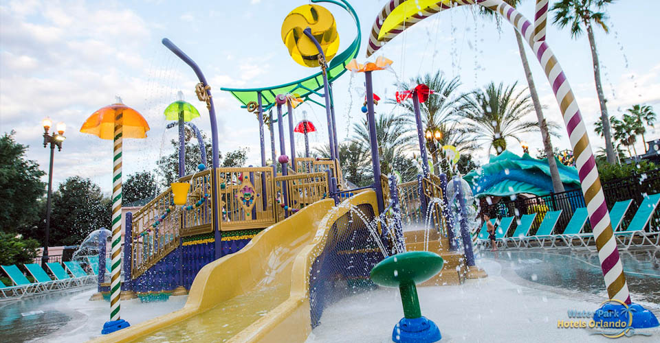 Kids Splash Park with small water slide at Disney Port Orleans French Quarter