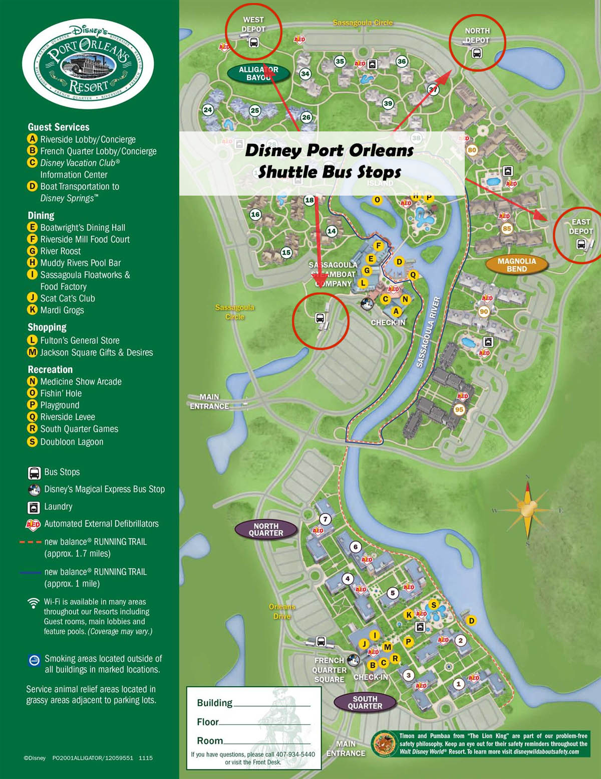 Disney Port Orleans Riverside Full Resort Map Shuttle Bus Stops 2017 