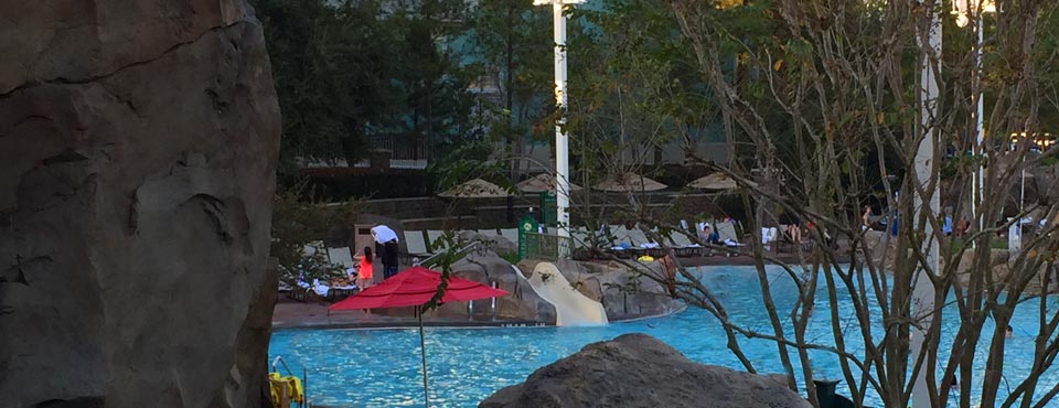 View of the pool and small kids slide at the Disney Saratoga Springs Resort 960