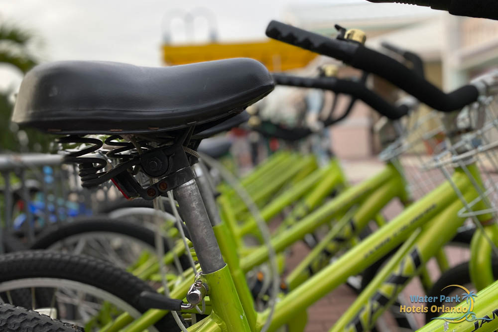 Close up of the bikes at the Disney Saratoga Springs Resort bike rentals 1000