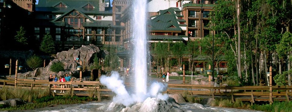 View of guests watching the huge geiser on the Disney Wilderness Lodge Villas property 960