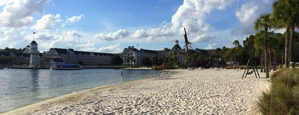 View of the Beach and water leading up to the Disney Yacht Club Orlando