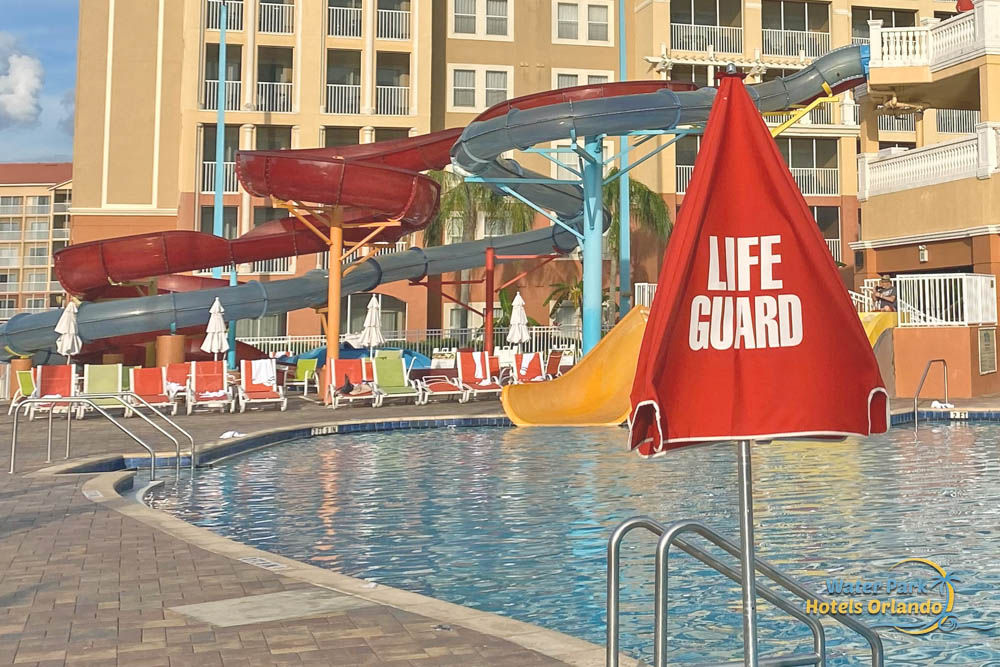 dual water slides and lifeguard umbrella at westgate town center