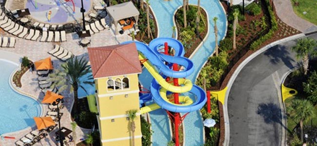 Great view of the twistin body and enclosed water slides at the Fantasy World Resort in Orlando