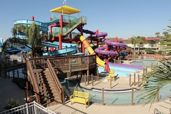 Stairs leading up to the tower water slides at the Flamingo Resort in Orlando 600